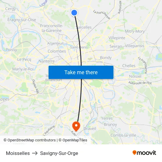Moisselles to Savigny-Sur-Orge map