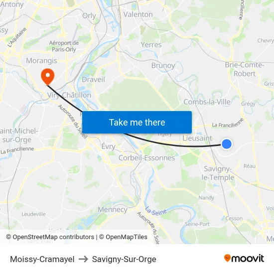 Moissy-Cramayel to Savigny-Sur-Orge map