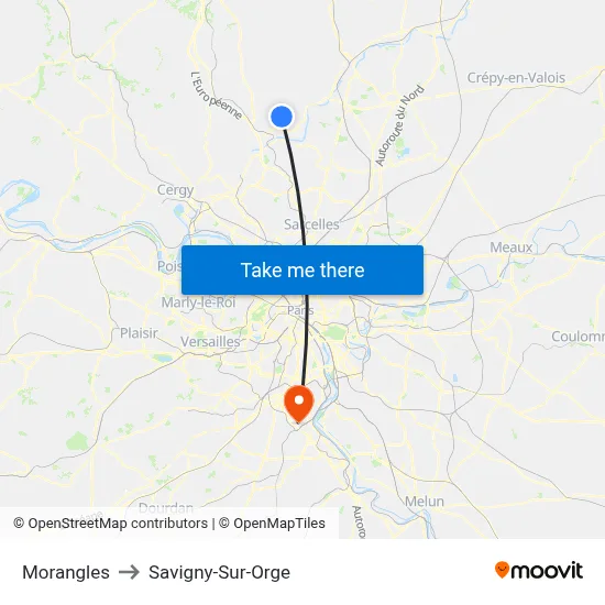 Morangles to Savigny-Sur-Orge map