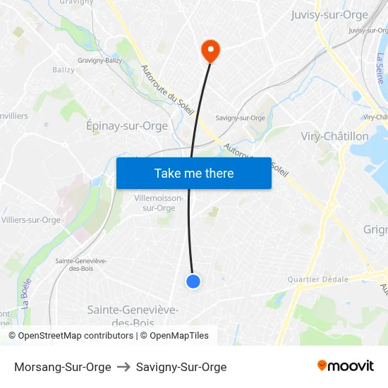 Morsang-Sur-Orge to Savigny-Sur-Orge map