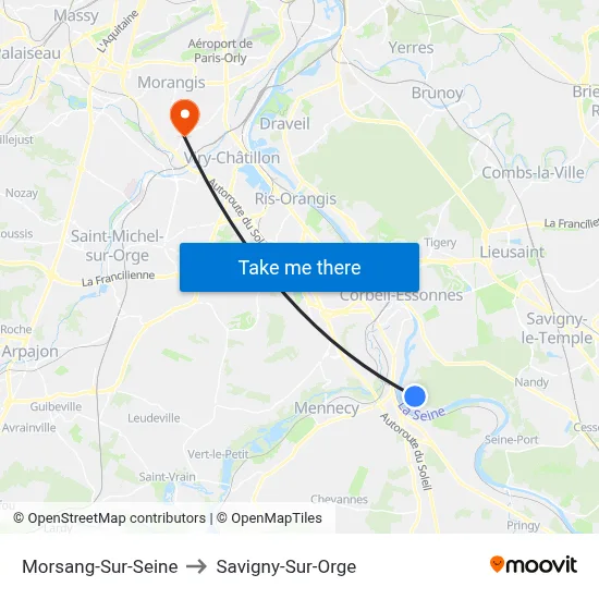 Morsang-Sur-Seine to Savigny-Sur-Orge map