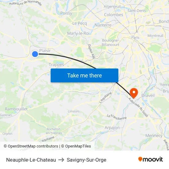Neauphle-Le-Chateau to Savigny-Sur-Orge map