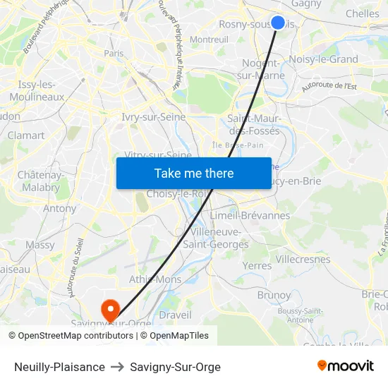 Neuilly-Plaisance to Savigny-Sur-Orge map