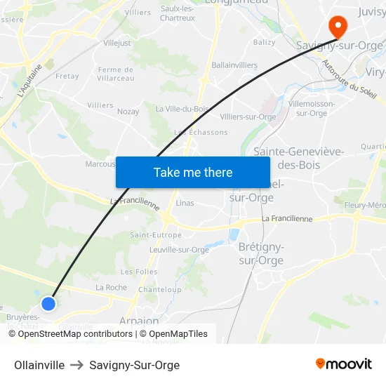 Ollainville to Savigny-Sur-Orge map
