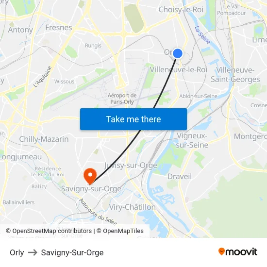 Orly to Savigny-Sur-Orge map