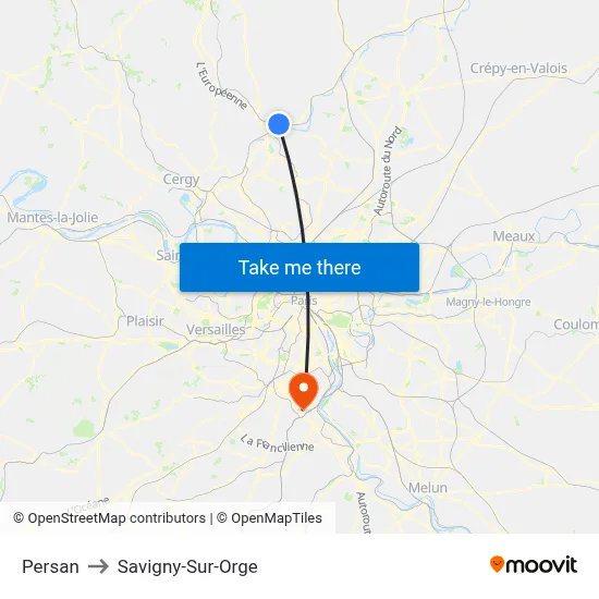 Persan to Savigny-Sur-Orge map