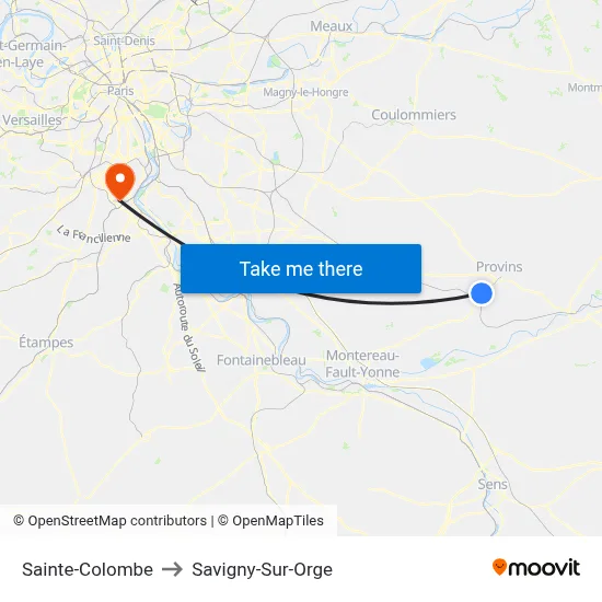 Sainte-Colombe to Savigny-Sur-Orge map