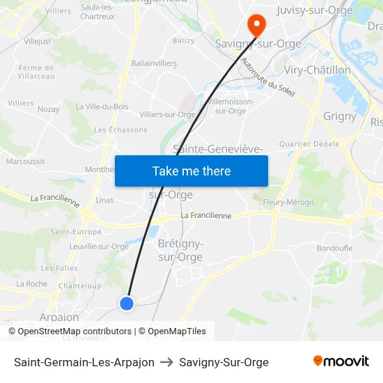 Saint-Germain-Les-Arpajon to Savigny-Sur-Orge map