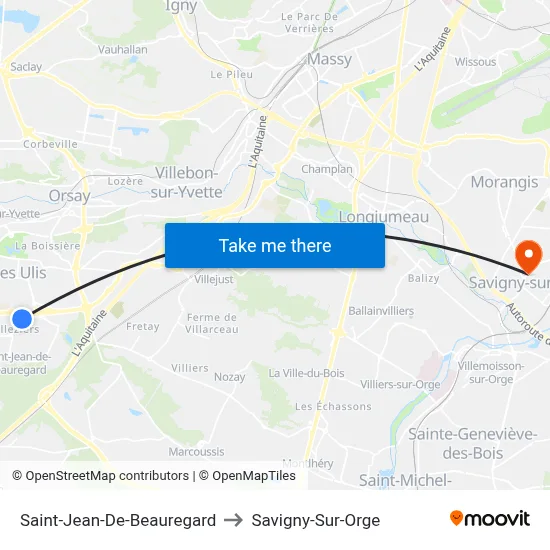 Saint-Jean-De-Beauregard to Savigny-Sur-Orge map