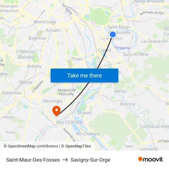 Saint-Maur-Des-Fosses to Savigny-Sur-Orge map