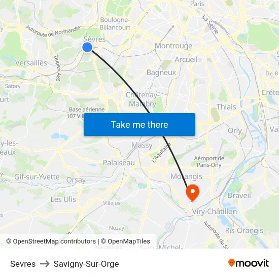 Sevres to Savigny-Sur-Orge map
