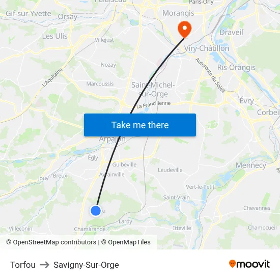 Torfou to Savigny-Sur-Orge map