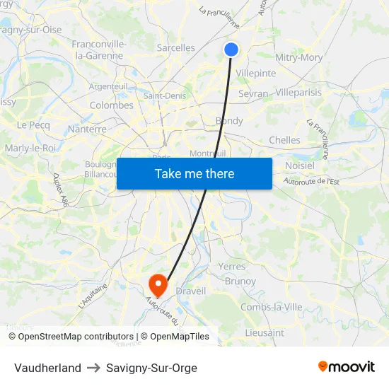Vaudherland to Savigny-Sur-Orge map
