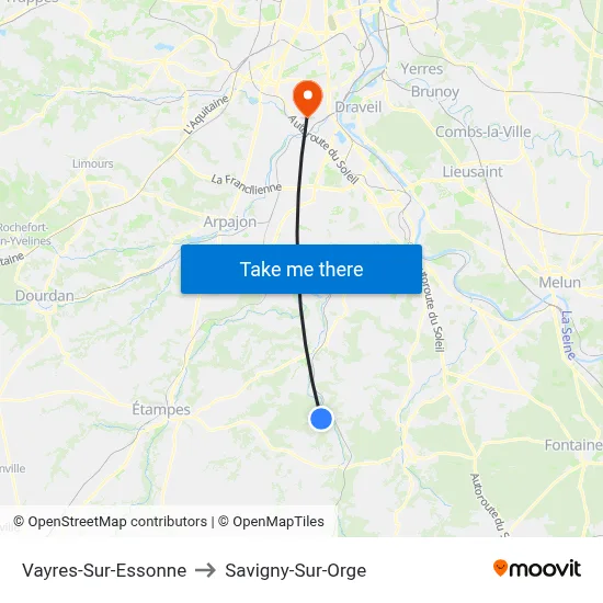 Vayres-Sur-Essonne to Savigny-Sur-Orge map