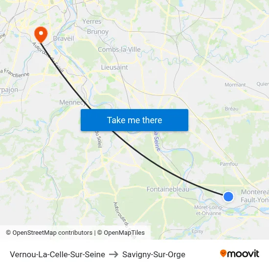 Vernou-La-Celle-Sur-Seine to Savigny-Sur-Orge map