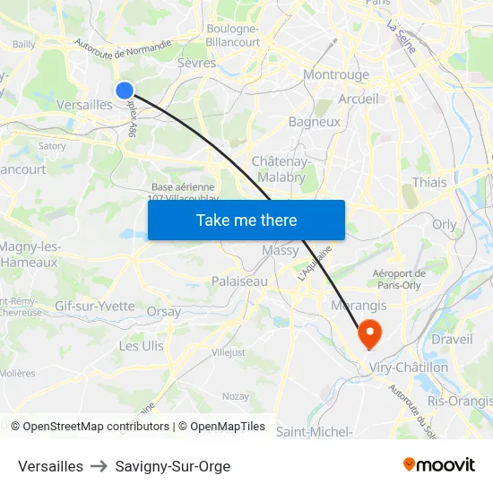Versailles to Savigny-Sur-Orge map