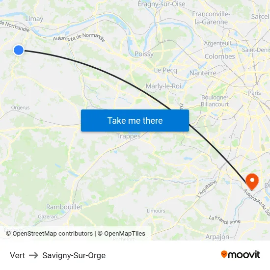 Vert to Savigny-Sur-Orge map