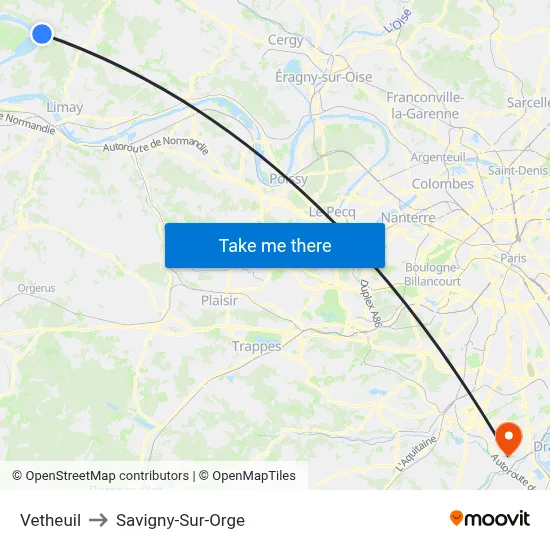 Vetheuil to Savigny-Sur-Orge map