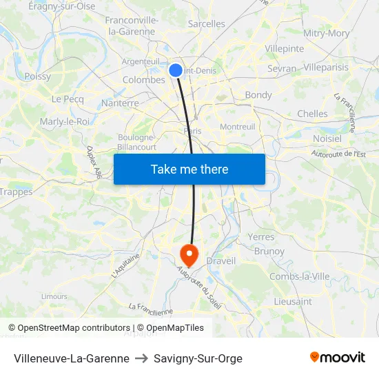 Villeneuve-La-Garenne to Savigny-Sur-Orge map