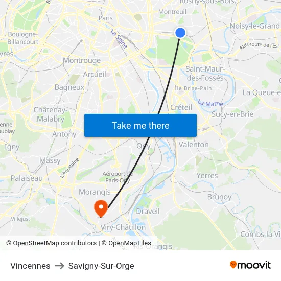 Vincennes to Savigny-Sur-Orge map