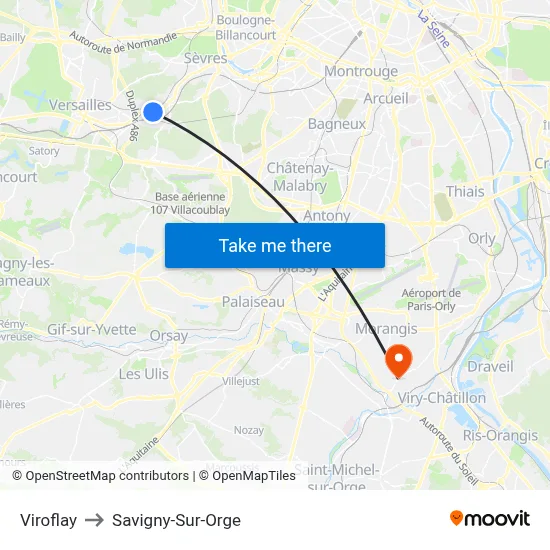 Viroflay to Savigny-Sur-Orge map