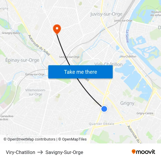 Viry-Chatillon to Savigny-Sur-Orge map