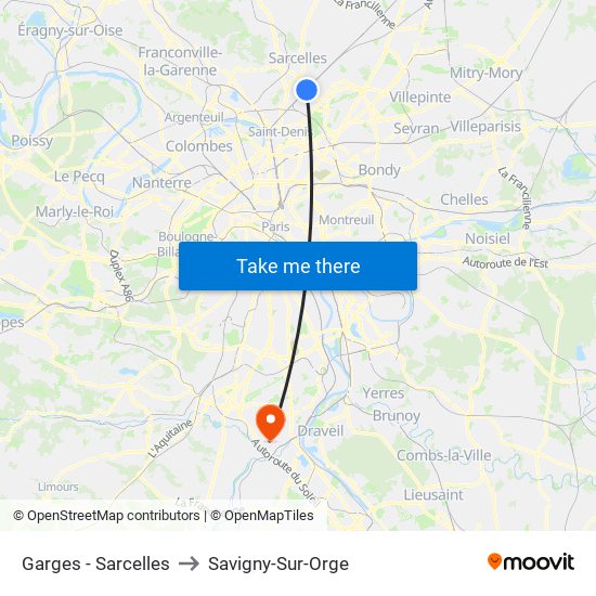 Garges - Sarcelles to Savigny-Sur-Orge map