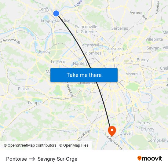 Pontoise to Savigny-Sur-Orge map