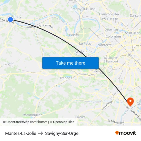 Mantes-La-Jolie to Savigny-Sur-Orge map