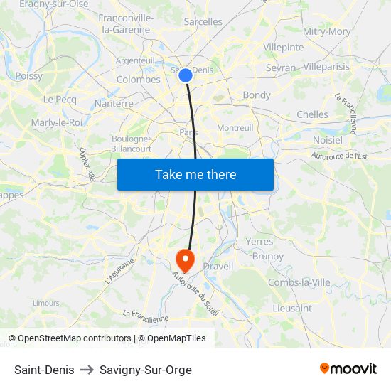 Saint-Denis to Savigny-Sur-Orge map