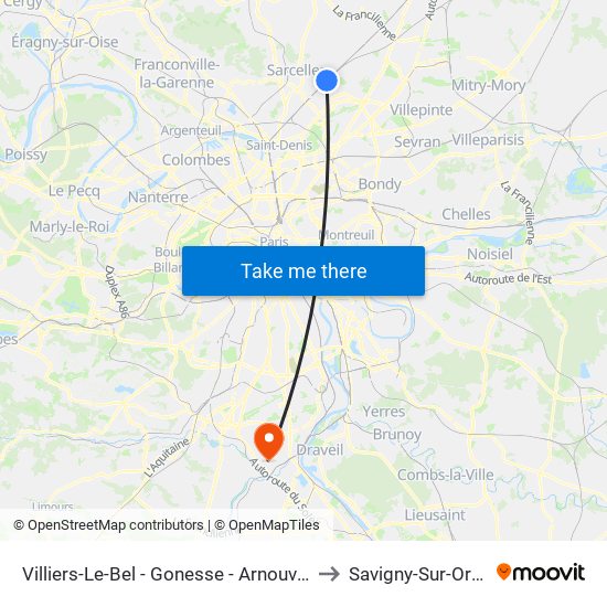 Villiers-Le-Bel - Gonesse - Arnouville to Savigny-Sur-Orge map