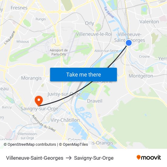 Villeneuve-Saint-Georges to Savigny-Sur-Orge map