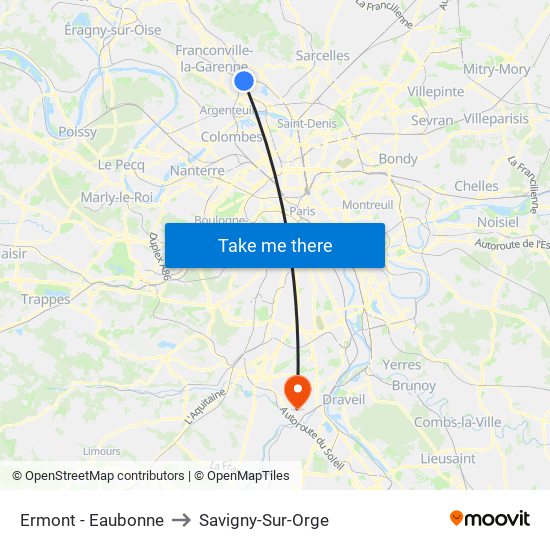 Ermont - Eaubonne to Savigny-Sur-Orge map