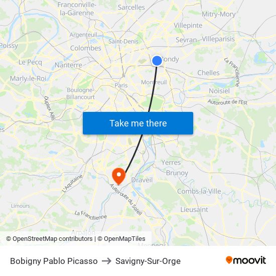 Bobigny Pablo Picasso to Savigny-Sur-Orge map