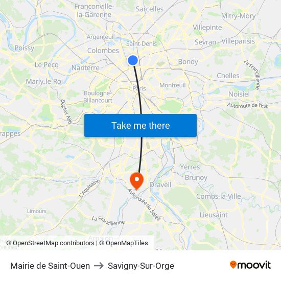 Mairie de Saint-Ouen to Savigny-Sur-Orge map