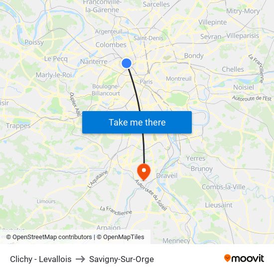 Clichy - Levallois to Savigny-Sur-Orge map