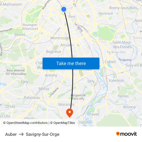 Auber to Savigny-Sur-Orge map