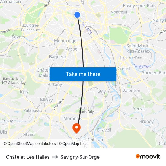 Châtelet Les Halles to Savigny-Sur-Orge map