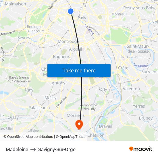 Madeleine to Savigny-Sur-Orge map