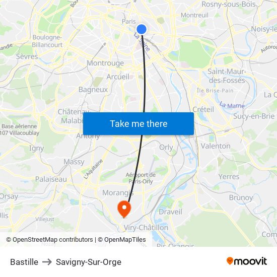 Bastille to Savigny-Sur-Orge map