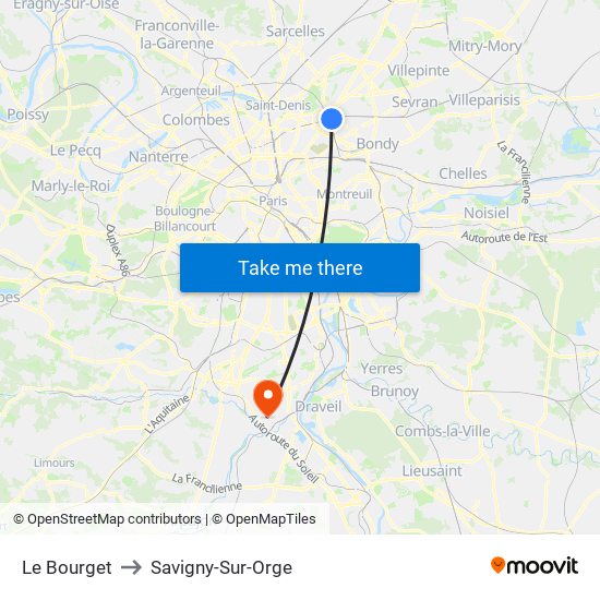 Le Bourget to Savigny-Sur-Orge map