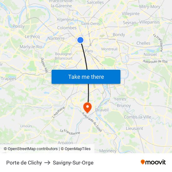 Porte de Clichy to Savigny-Sur-Orge map