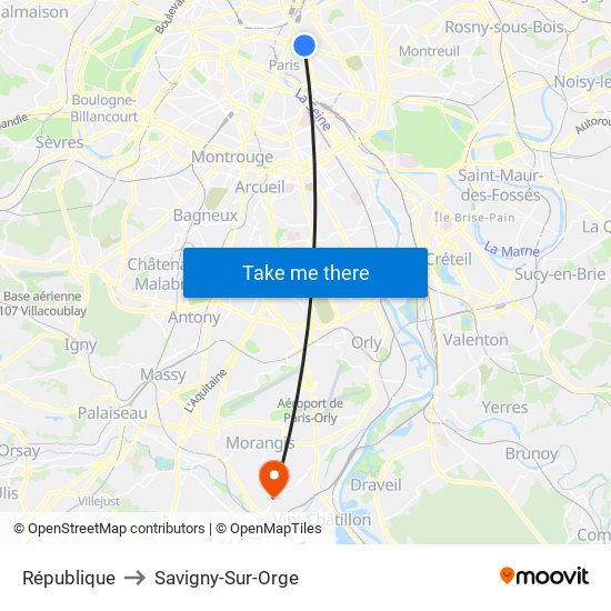 République to Savigny-Sur-Orge map