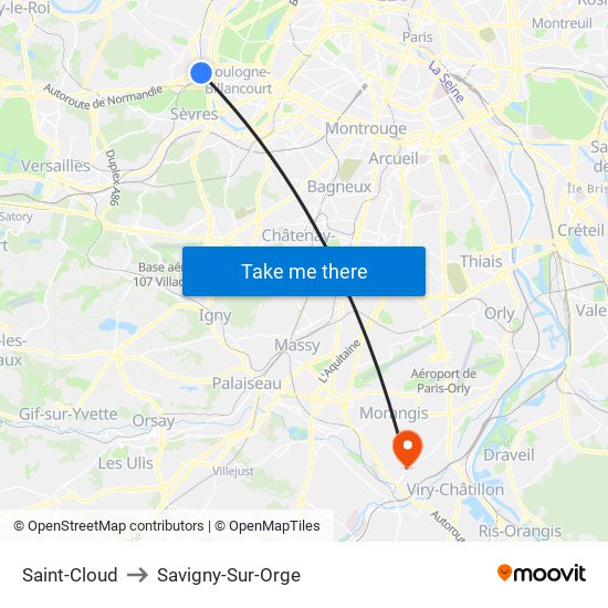 Saint-Cloud to Savigny-Sur-Orge map