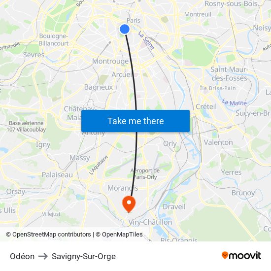 Odéon to Savigny-Sur-Orge map