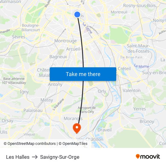 Les Halles to Savigny-Sur-Orge map
