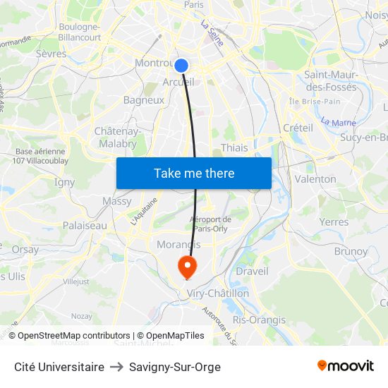 Cité Universitaire to Savigny-Sur-Orge map