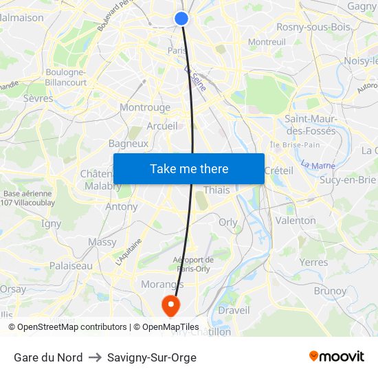 Gare du Nord to Savigny-Sur-Orge map