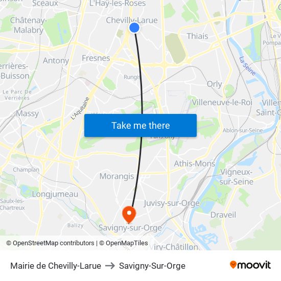 Mairie de Chevilly-Larue to Savigny-Sur-Orge map