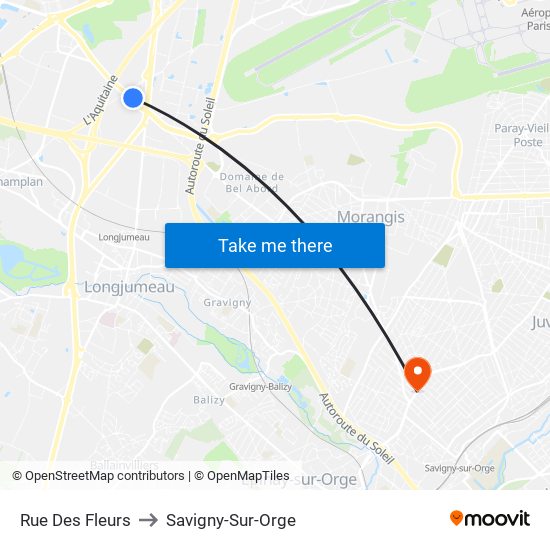 Rue Des Fleurs to Savigny-Sur-Orge map
